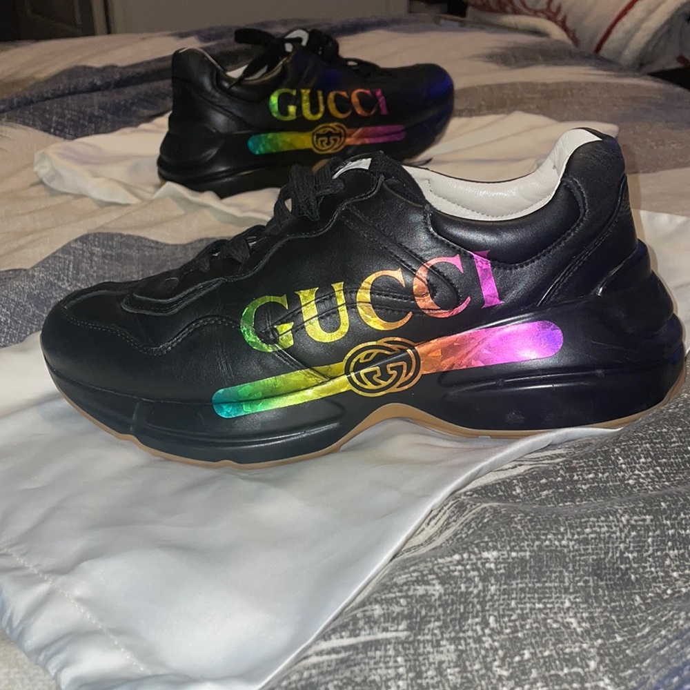 Calfskin Iridescent Logo Men’s Rhyton Sneakers